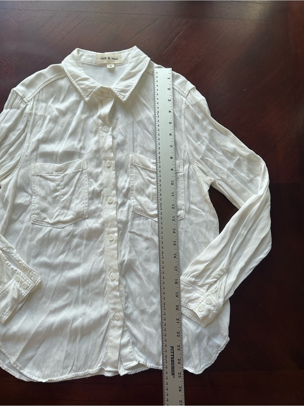 cloth & stone Classic cream Button-Down Pocket Shirt size M 55% cupro 45% rayon - Picture 3 of 6
